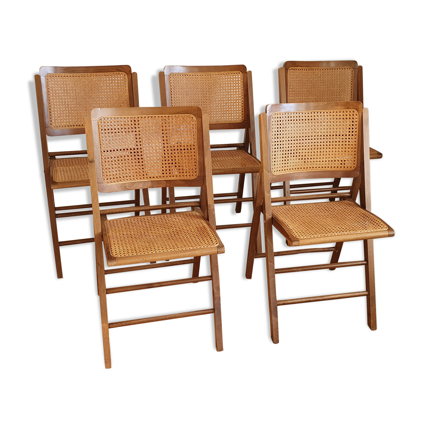 Set of 5 foldable cannate chairs (50s-60s)