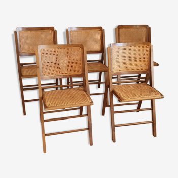 Set of 5 foldable cannate chairs (50s-60s)