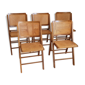 Set of 5 foldable cannate chairs (50s-60s)