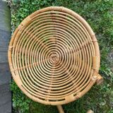 Pair of Spiral Stools in Wicker Rattan Made in France Vintage #B796