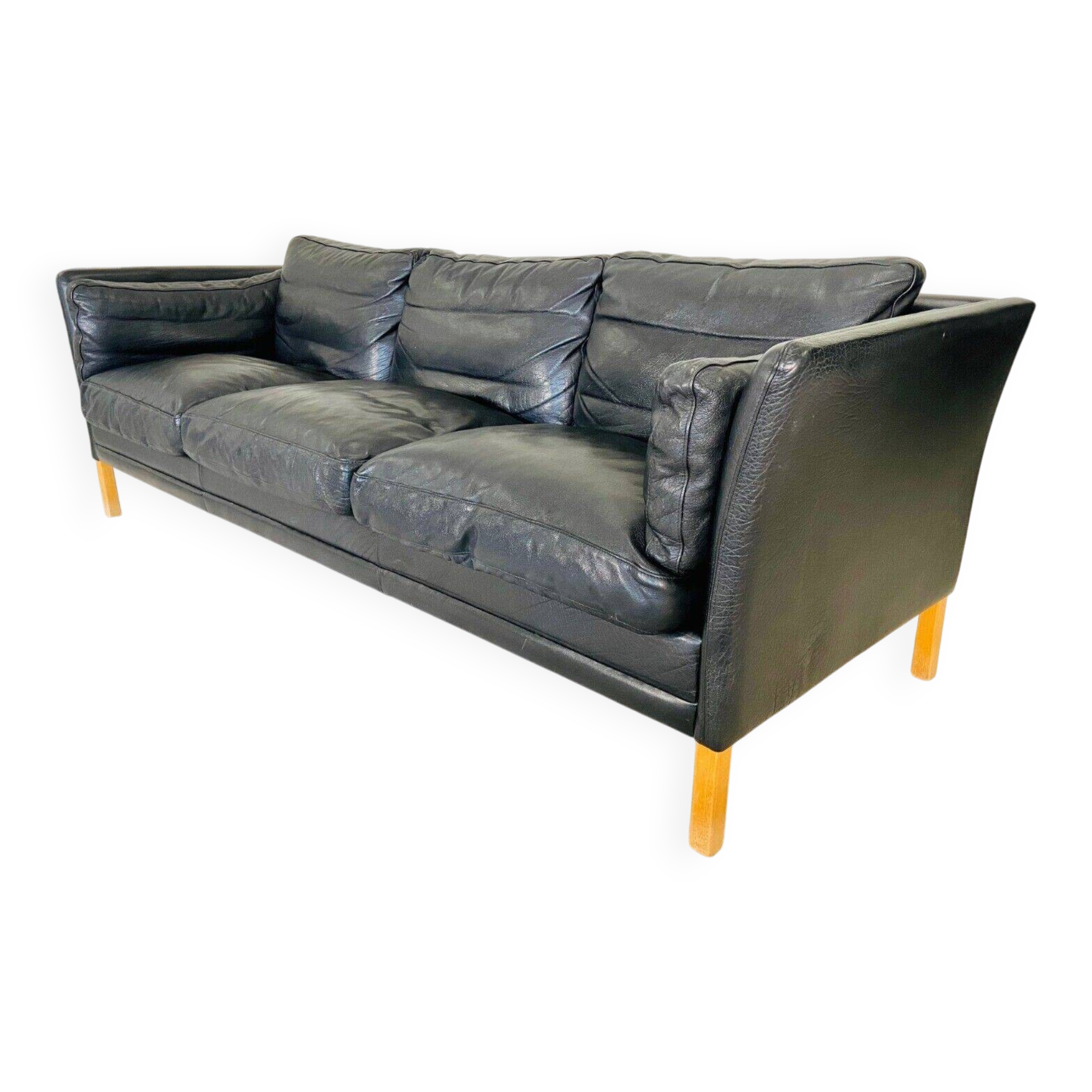 Danish mid-century vintage Mogens Hansen black leather sofa 60s
