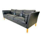 Danish mid-century vintage Mogens Hansen black leather sofa 60s