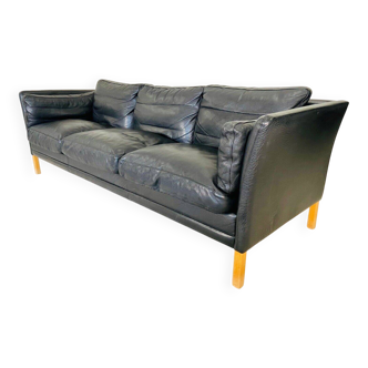 Canapé vintage danois en cuir noir Mogens Hansen du milieu du siècle, années 60