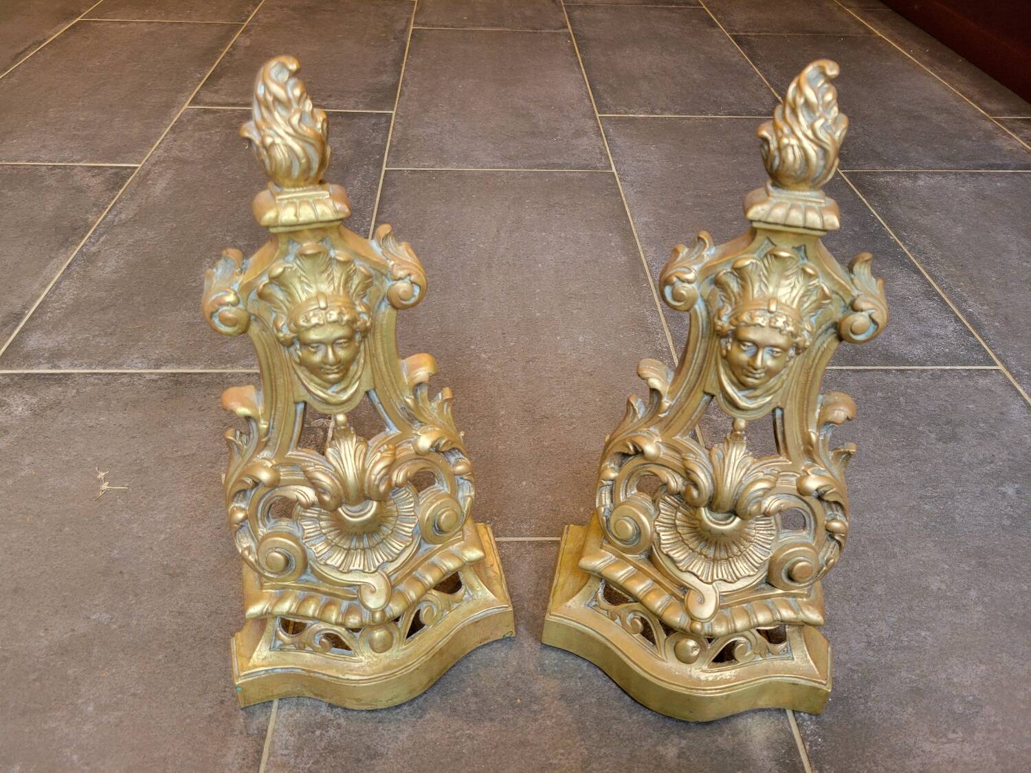 19th century gilded bronze andirons