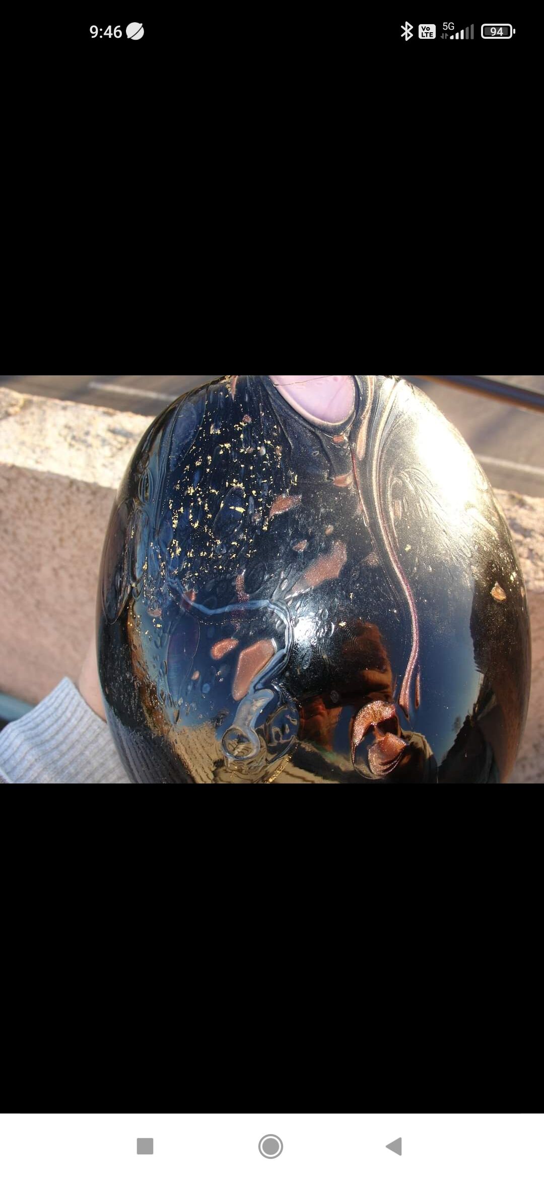 Vase in multi-layered black glass paste with inclusions of gold and other colors, signed by Bob le Bleïs
