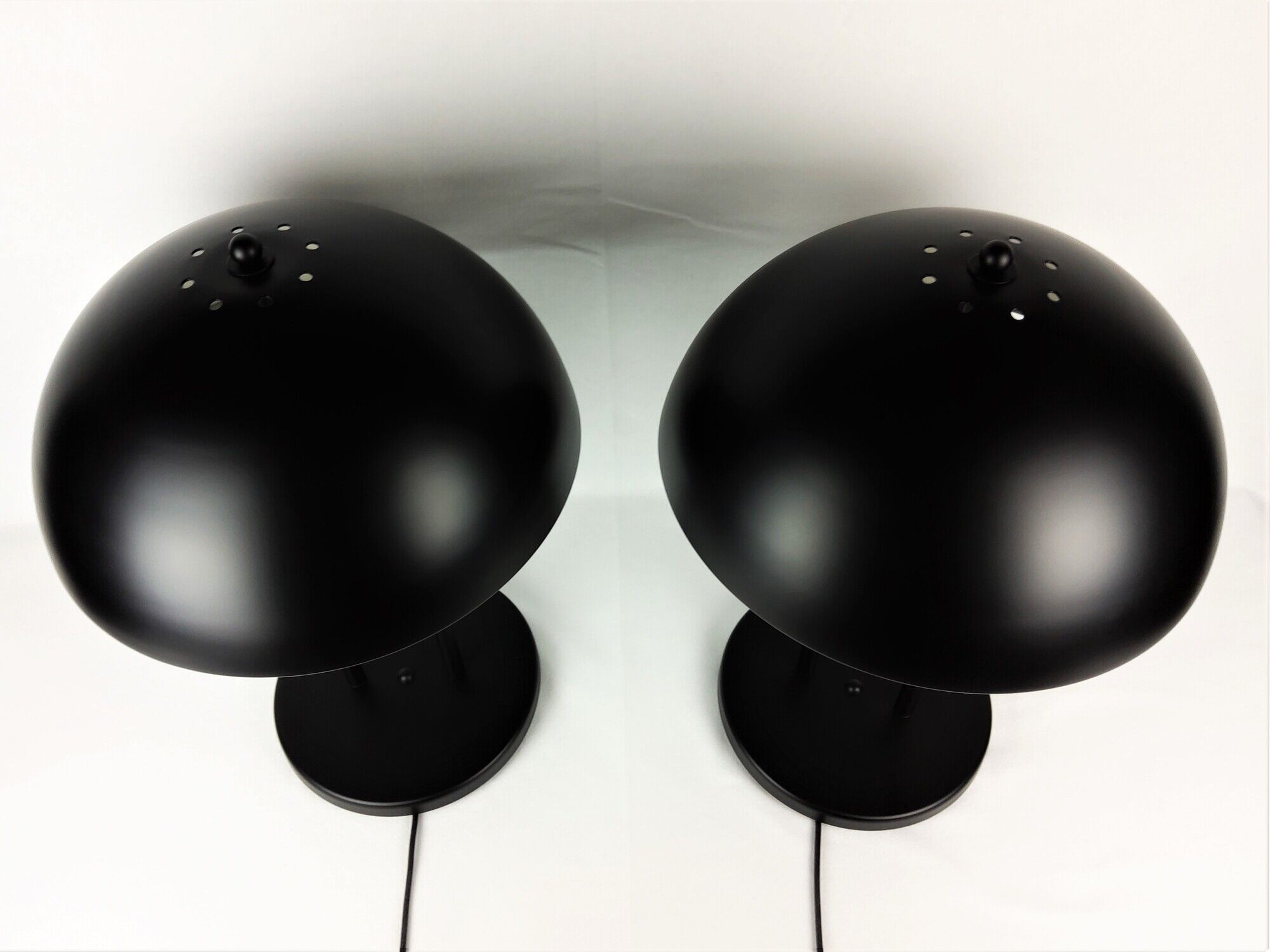 Pair of vintage table lamps, black lace-up metal 1980