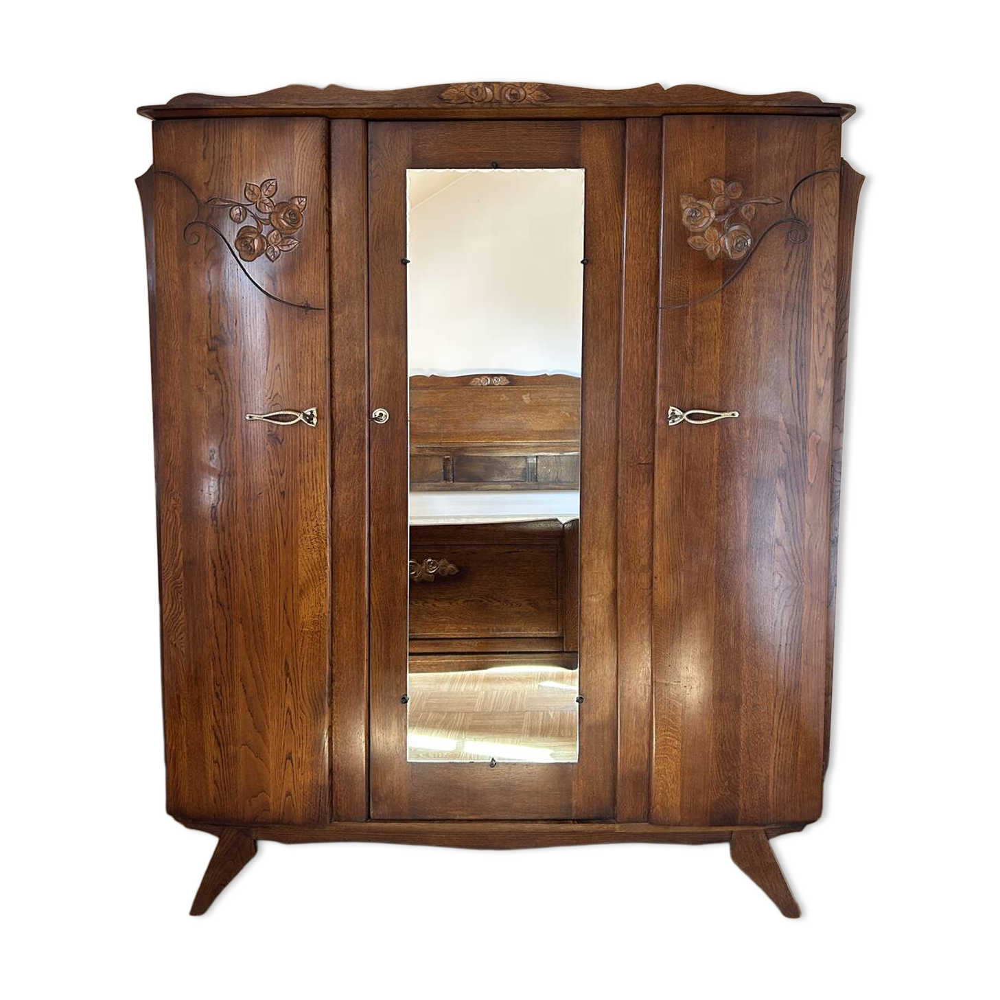 1950s linen wardrobe, shelves, central mirror