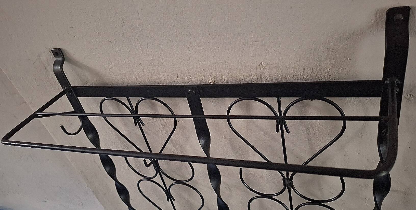 Mid century wall mounted wrought iron coat and hat rack, 1960s