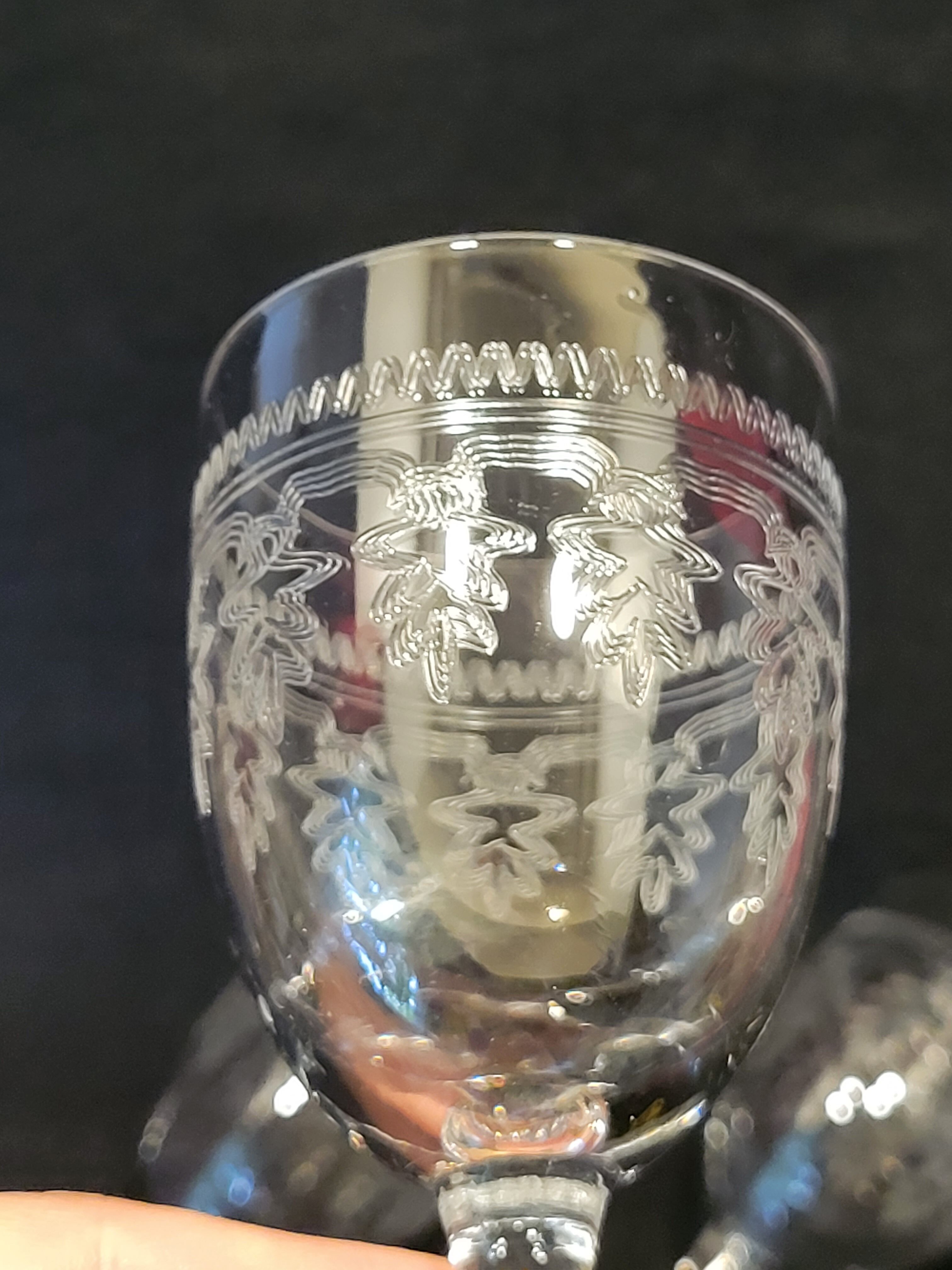 6 old glasses with engraved baccarat crystal wine stems
