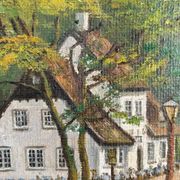 Peinture à l'huile de paysage de cottage vintage signée