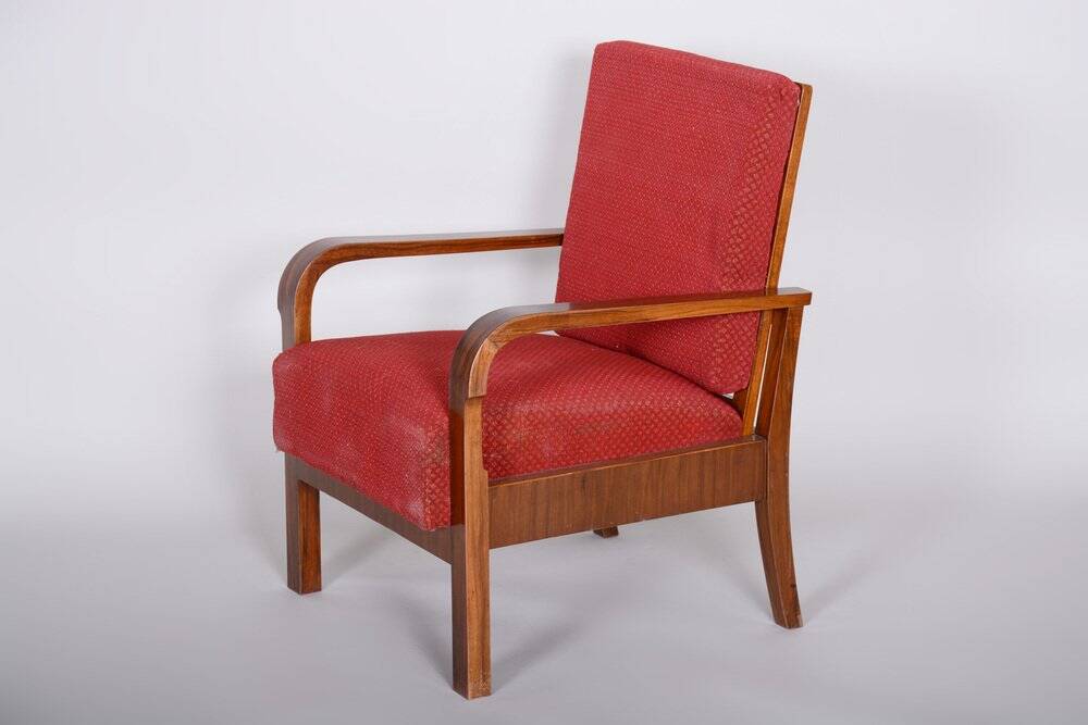 Set of Art Deco Walnut Armchairs, 1930s