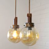Vintage pendant light set of 2 rustic copper hanging lamps Yugoslavia 1970