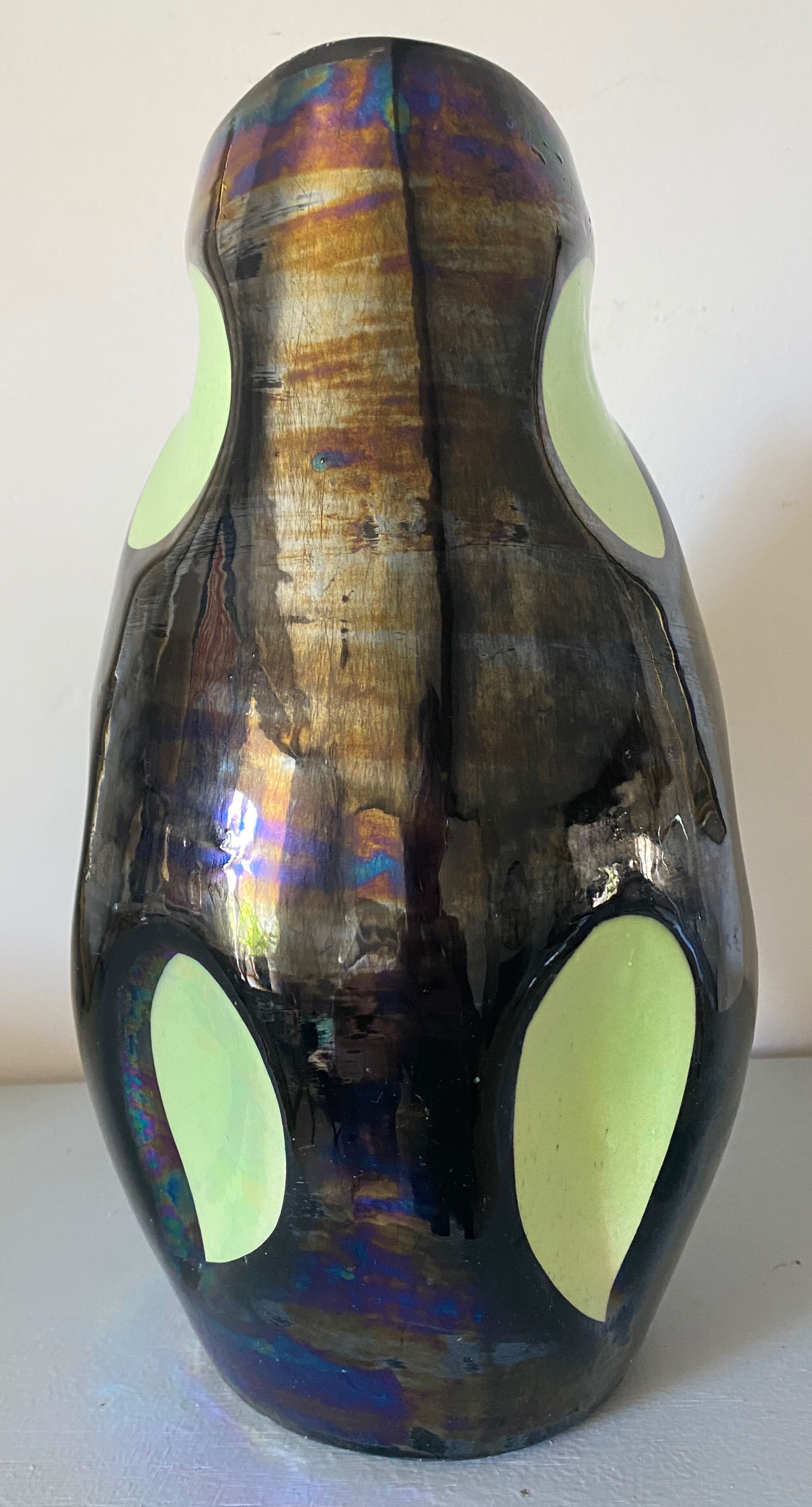 Pichet Vase céramique design 1960 (Vallauris ?) noir irisé et vert Space age