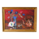 oil painting on panel still life red and blue bouquet 1950
