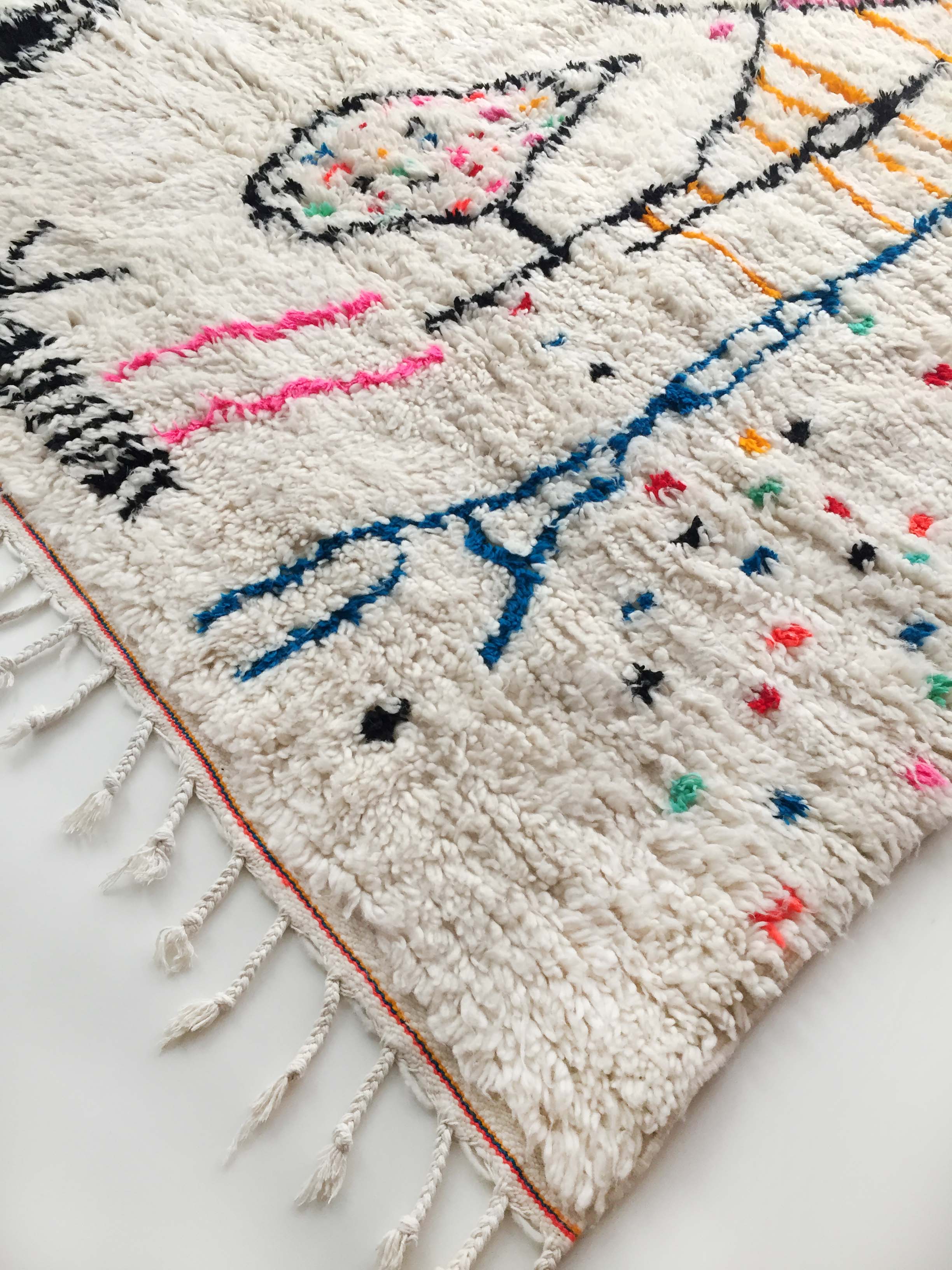 Moroccan Berber carpet Azilal ecru with colorful patterns 290x185cm