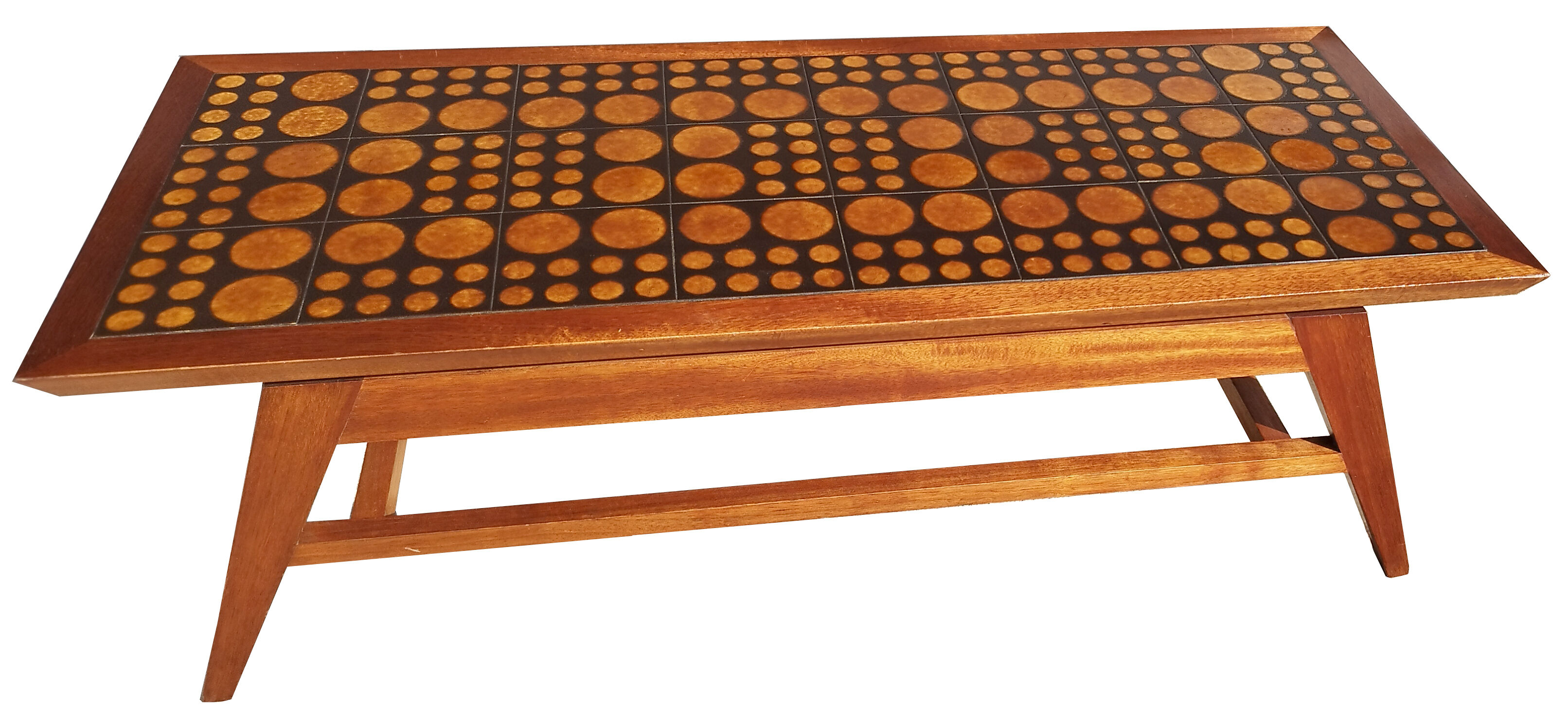 Coffee table in blond mahogany and ceramic tiles, 60s