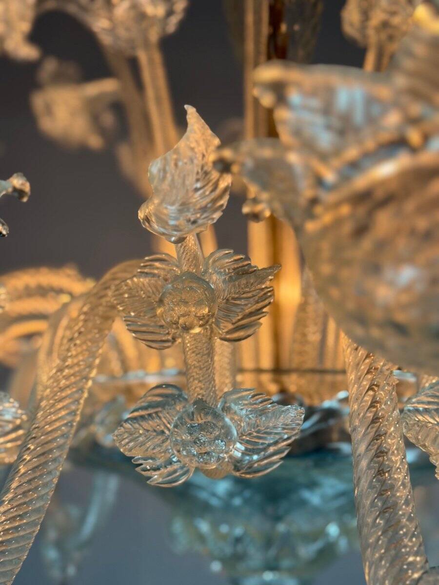 Venetian Chandelier in Colorless Murano Glass, 12 Light Arms, Circa 1900