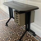 Arco desk with arched base in black lacquered metal with resin top, BBPR studio for Olivetti