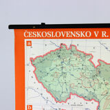 Vintage School Map Of Czechoslovakia In 1939 1945, 1960s