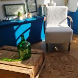 Armchair completely redone moumoute fabrics matching rectangular cushion woodwork mink color