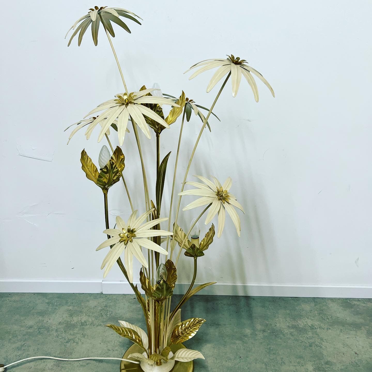 Floor lamp flower metal Design Hans Kögl Scandinavian vintage 5 burners