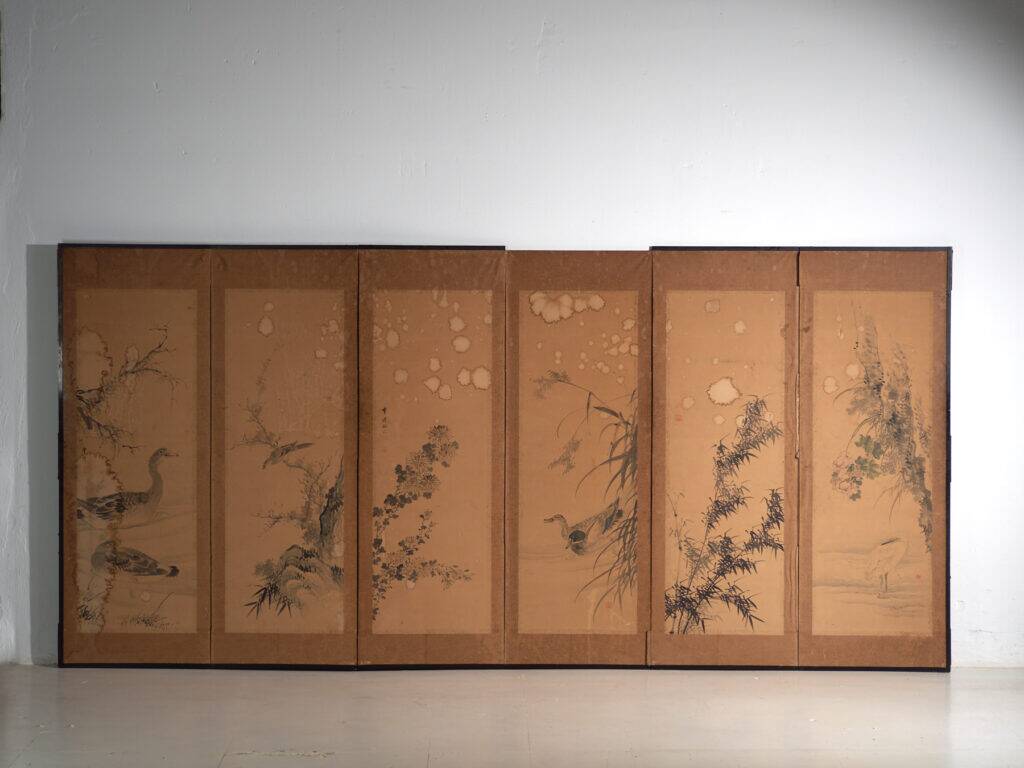 Antique Japanese six-panel screen with box – Japan, circa 1900