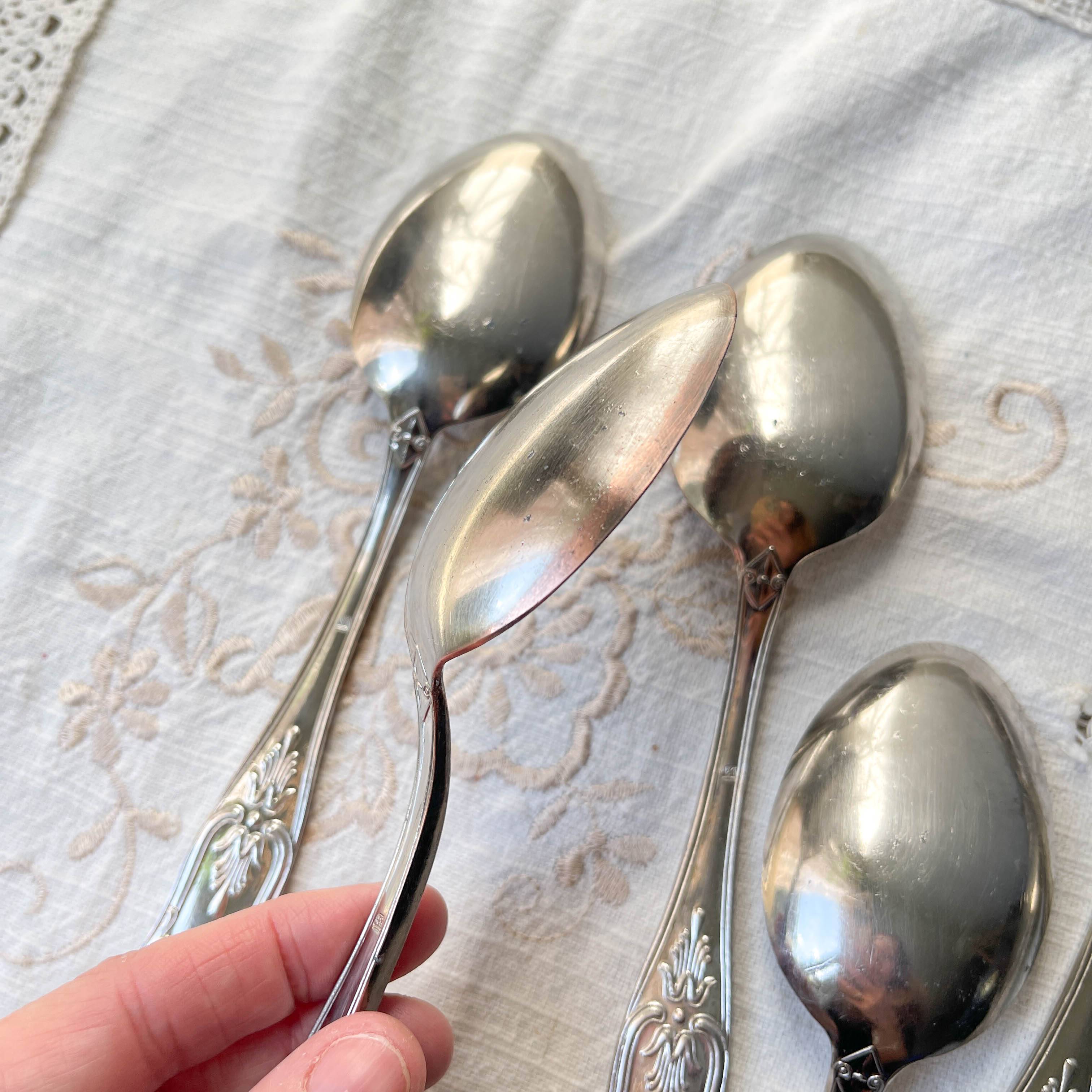 10 Vintage Rocaille Style Metal Soup Spoons