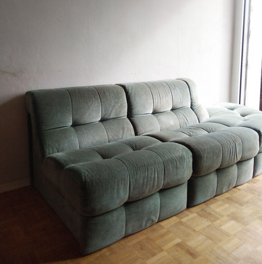 Canapé modulable en velours vert amande 1970