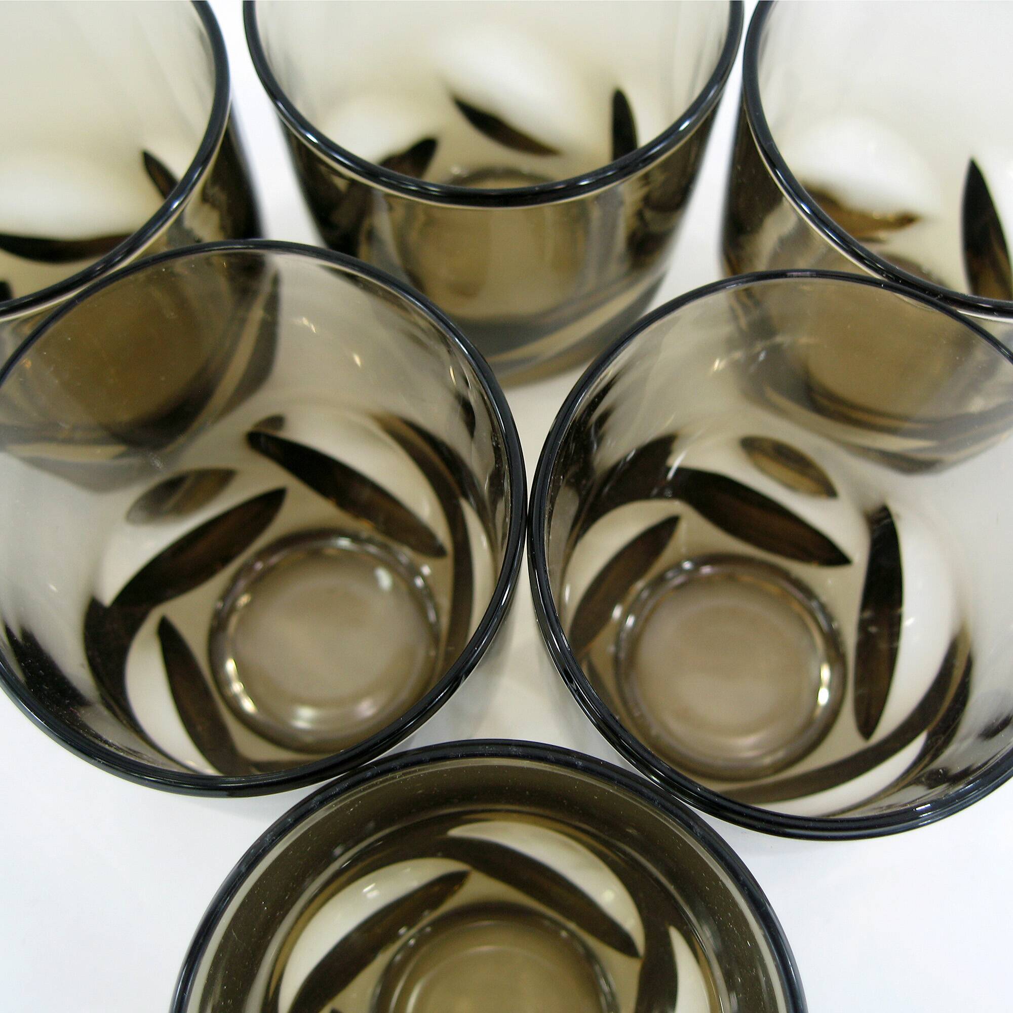 6 smoked twisted glass goblets - Luminarc Arcoroc France - vintage 70s