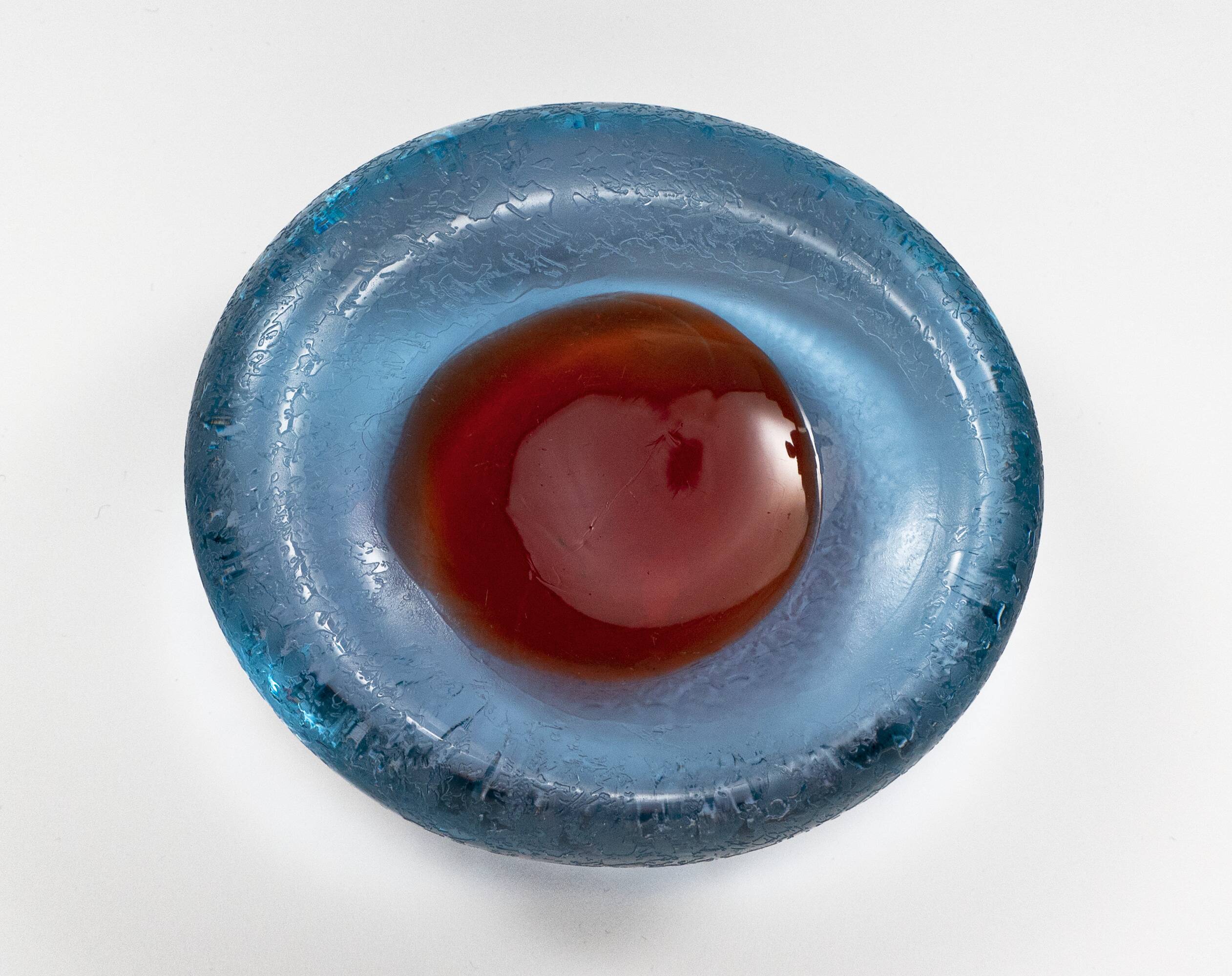 Vintage 1960s Murano Blue & Red Spot Corroso Glass Dish by Galliano Ferro