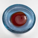 Vintage 1960s Murano Blue & Red Spot Corroso Glass Dish by Galliano Ferro