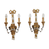 Polychrome beech wood sconces. Spain 1900
