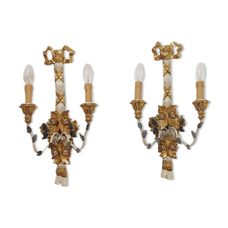 Polychrome beech wood sconces. Spain 1900