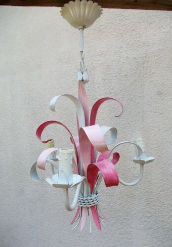Chandelier metal flowers leaves shabby chic