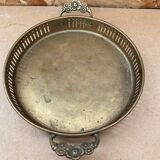 Antique openwork brass serving tray + flower handles vintage kitchen