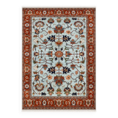 Tapis en laine Oushak noué à la main pour salon, design floral bleu, tapis contemporain