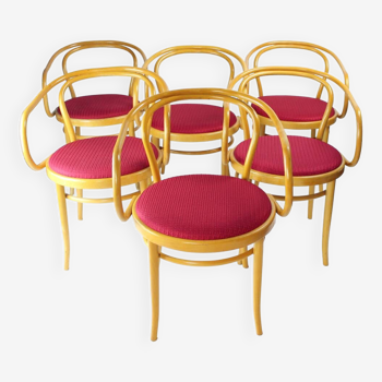 Ensemble de 6 fauteuils de salle à manger en bois courbé par Thonet pour Ton, 1960