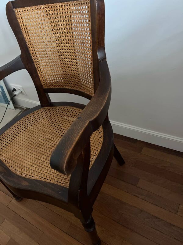 Ancien fauteuil de barbier / coiffeur en cannage