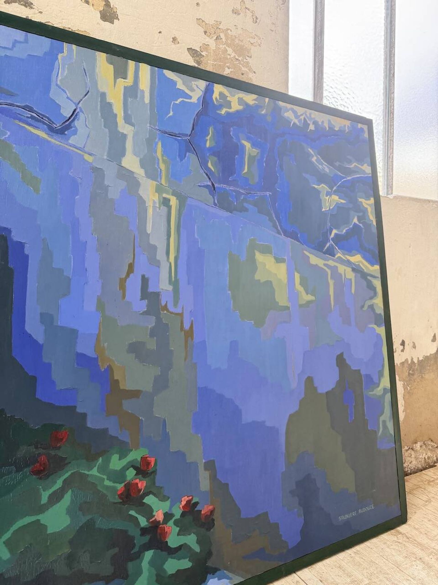 Peinture XL jarre bleue Saunière Audouze