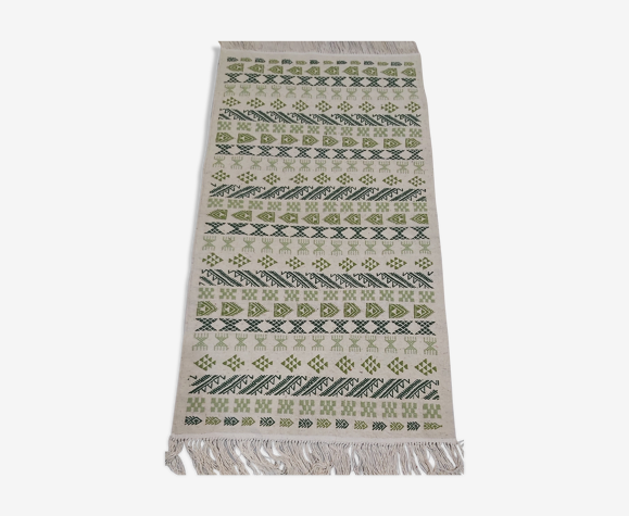 Tapis blanc et vert fait main 79x145cm