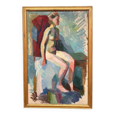 Original Swedish Oil on Canvas – “Seated Woman” by Stig August Waldemar Åkervall (1919–1992) – Vintage & Framed – 110 × 74 cm