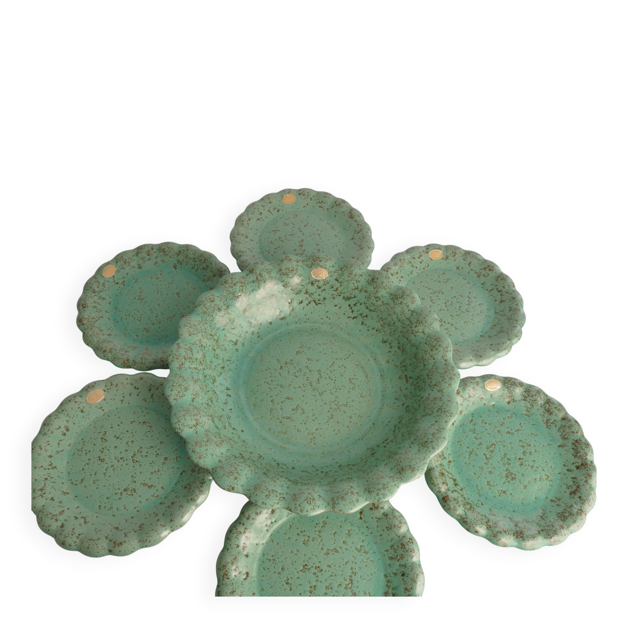 Celadon Green Earthenware Bowl & Plates, Nittsjö, Sweden, 1960s