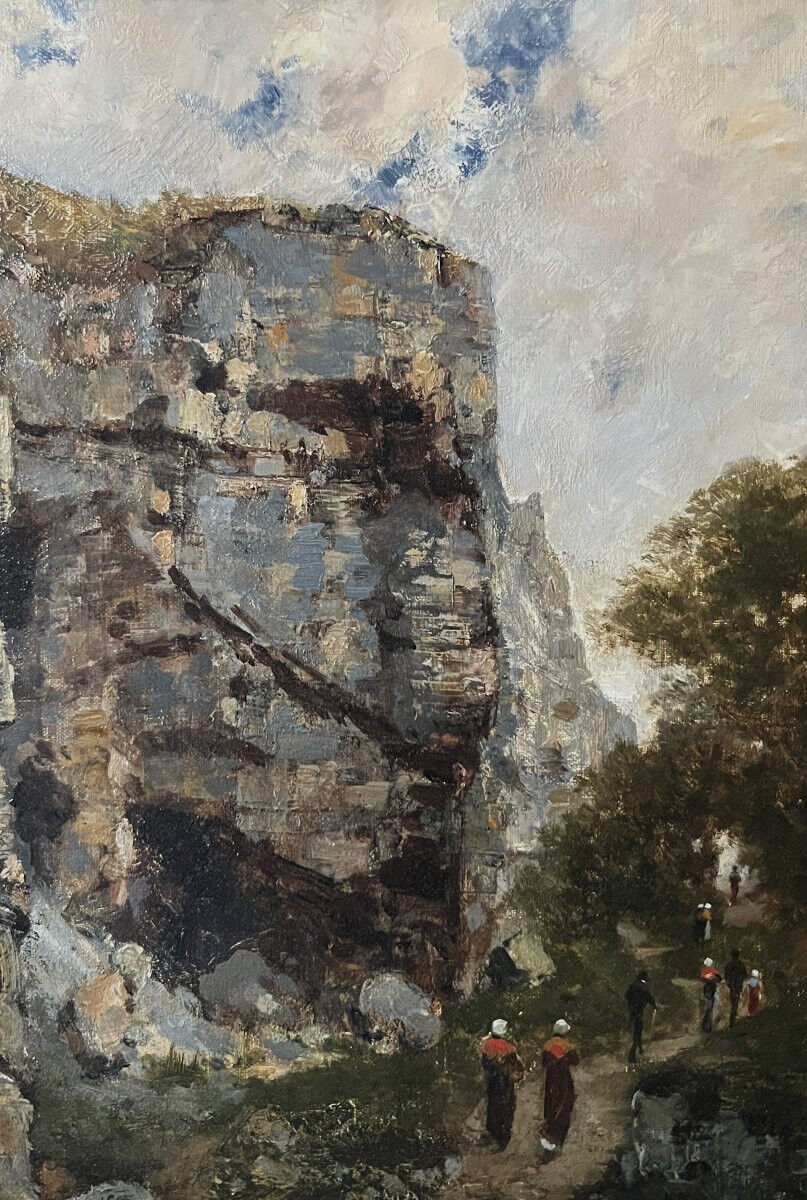 Charles Montlevault (1835-1897) Walkers along a cliff, Oil on canvas signed