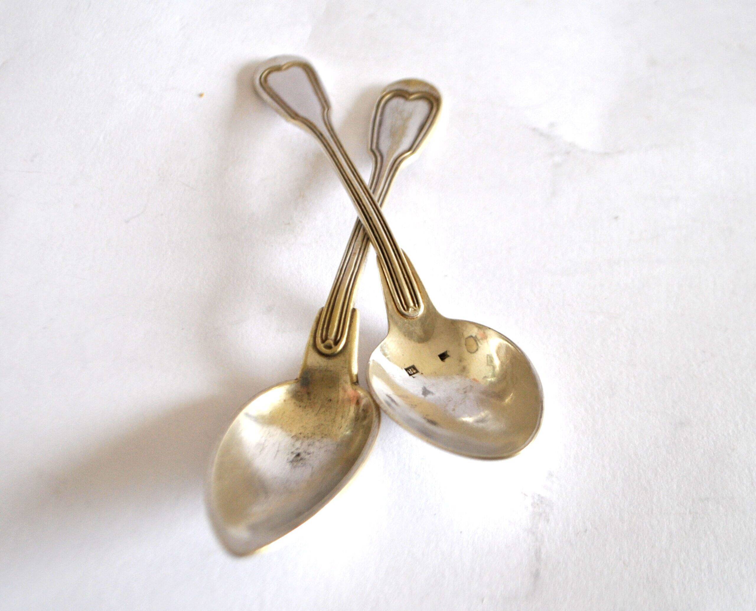 Set of 2 silver-plated dessert spoons in Chinon style, 15 cm.