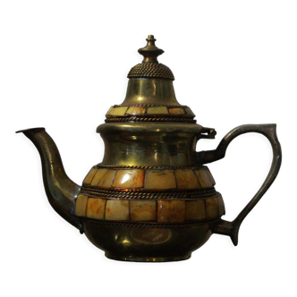Vintage arabic stainless steel with ceramic decoration teapot made by Corroyer