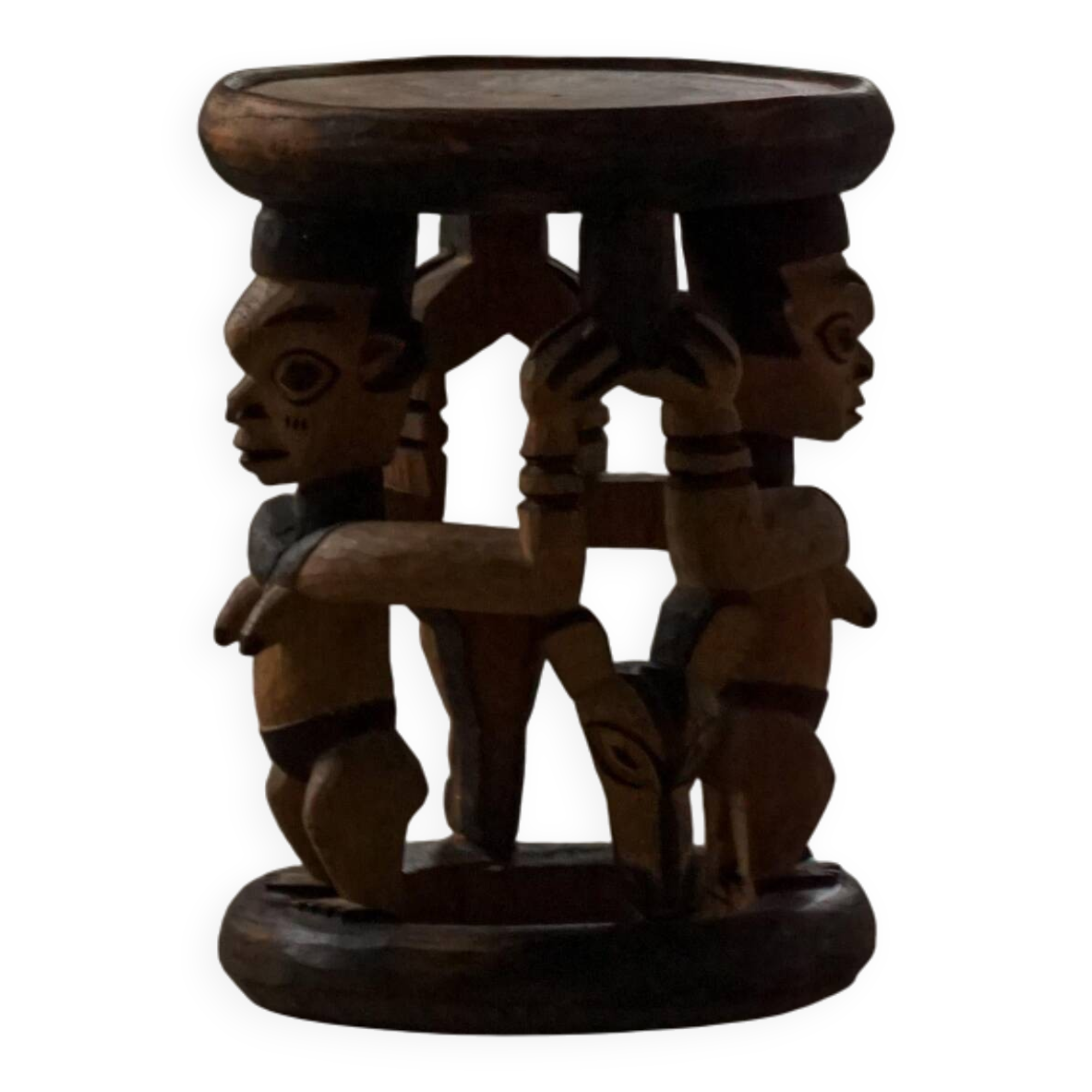 Decorative stool carved from African hardwood / Tribal art piece, mid-20th century