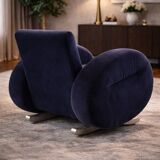 Bretz (Germany) — Rocking Chair / Armchair — Blue Velvet Upholstery — 1980s
