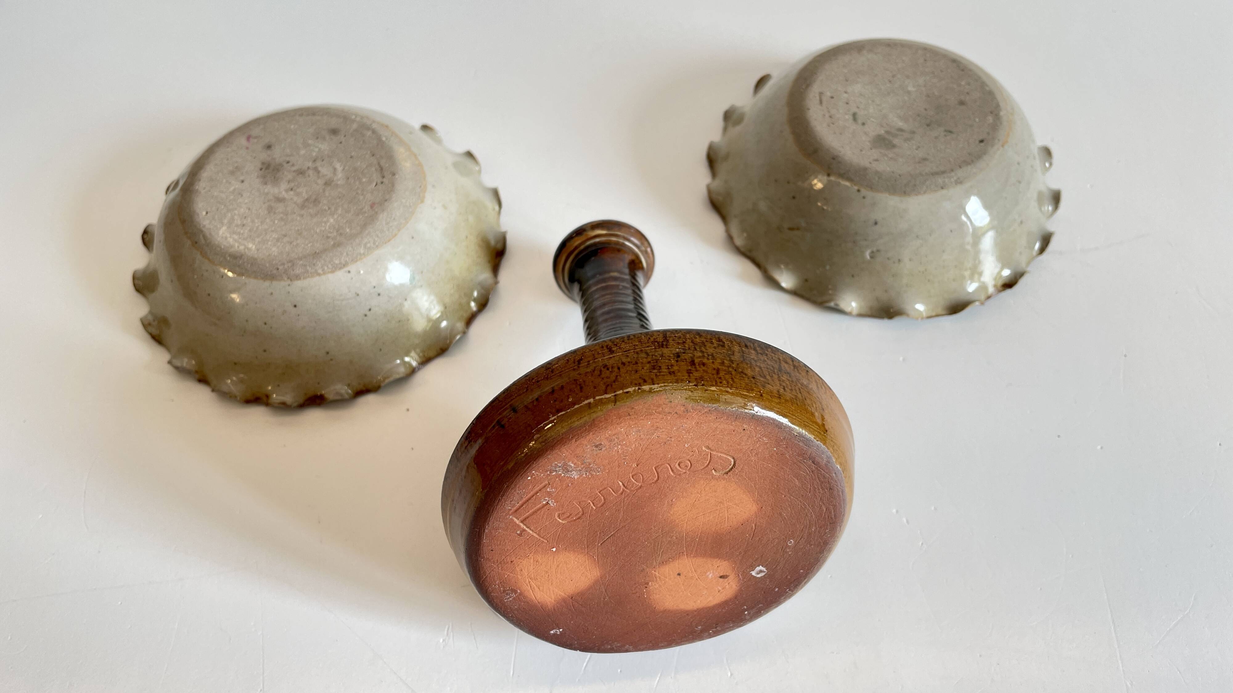 3 Vintage Handmade Ceramic Candle Holders