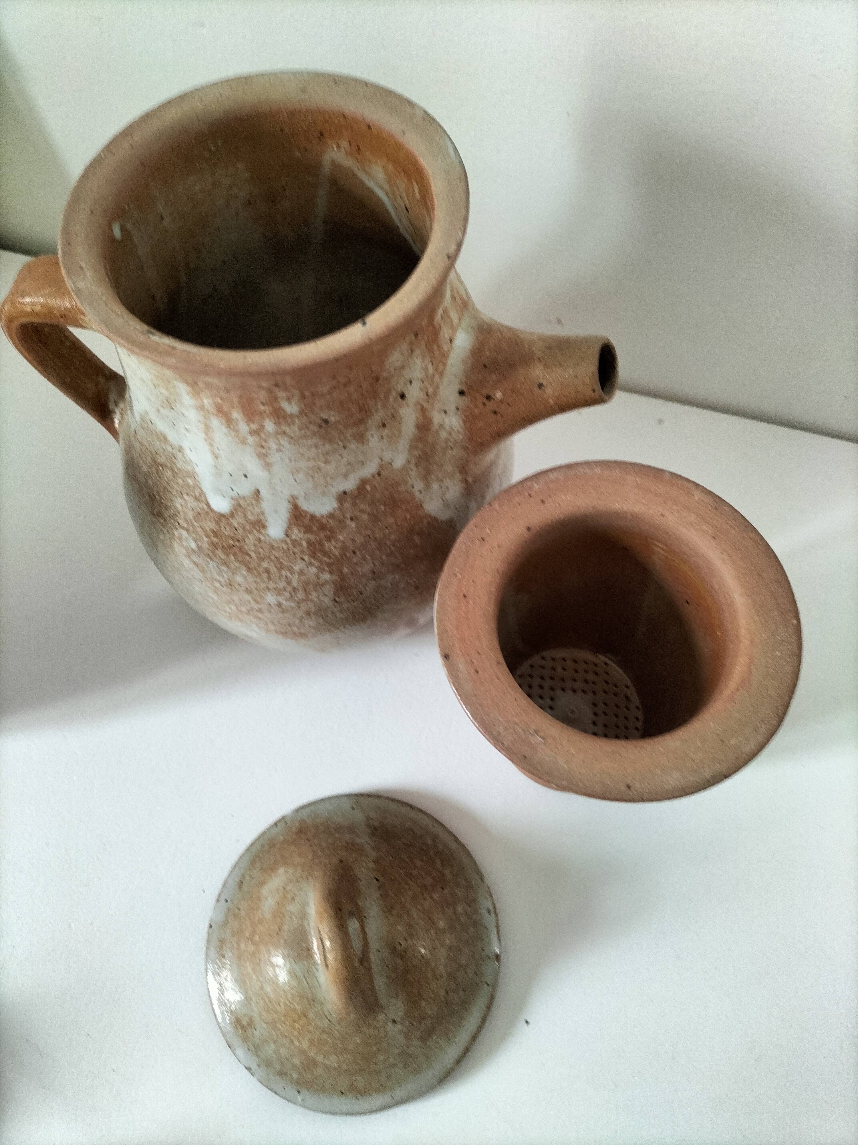 Vintage stoneware country house brunch service – teapot and bowls