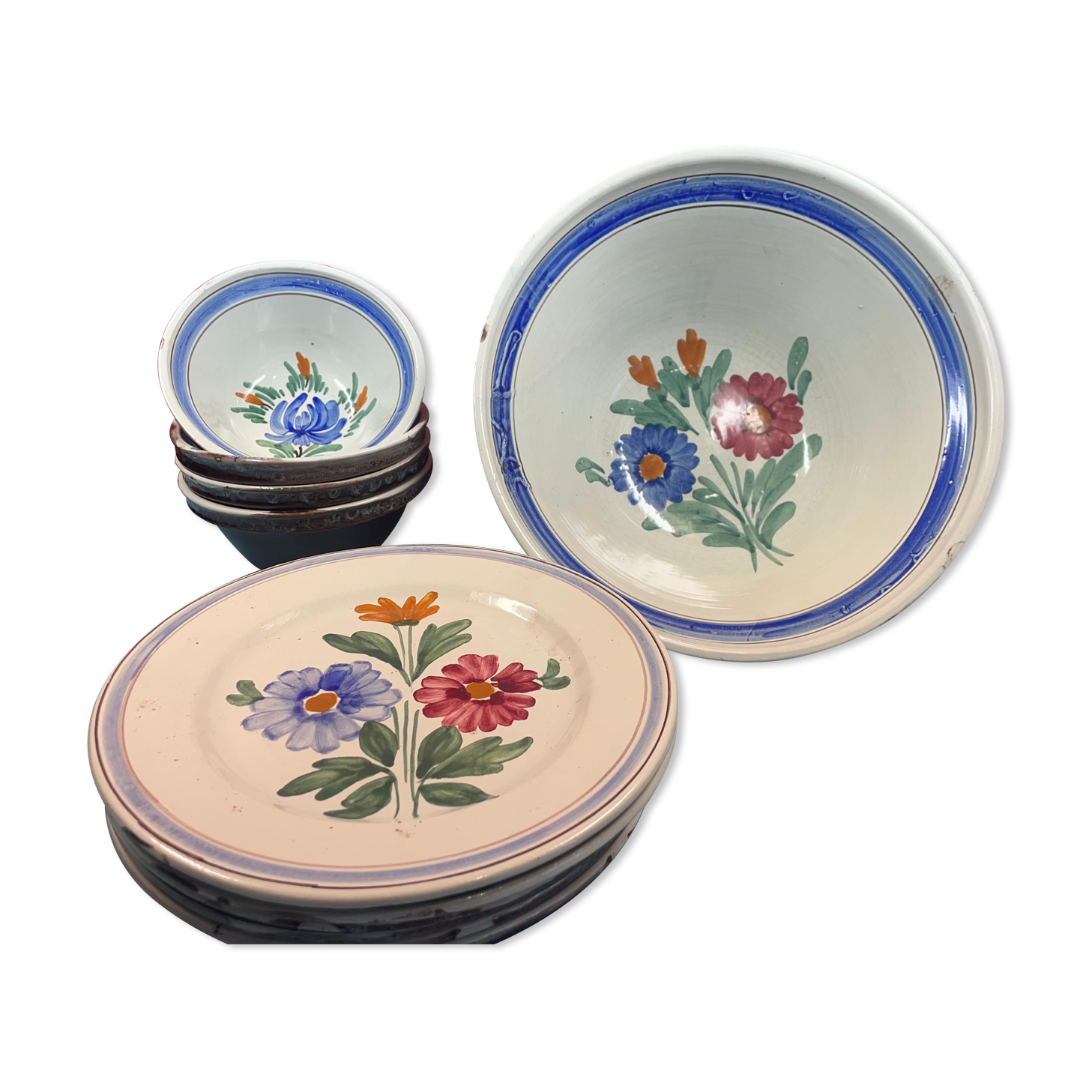 Old floral décor tableware 1 bowl, 6 flat plates & 4 bowls